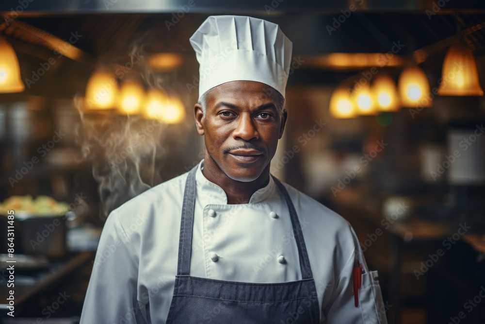 Portrait of a male black chef in commercial kitchen Portrait of a male black chef in commercial kitchen