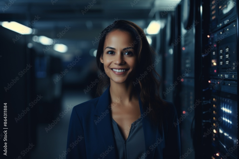 Portrait of a smiling female technician in server room Portrait of a smiling female technician in server room