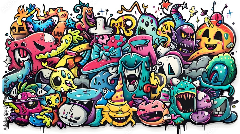 Obraz premium Eclectic Pop Culture Mashup Sticker Design for Apparel and Merchandise