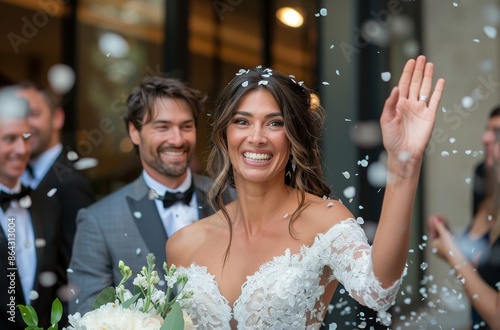 Bride and Groom Exiting Ceremony With Confetti