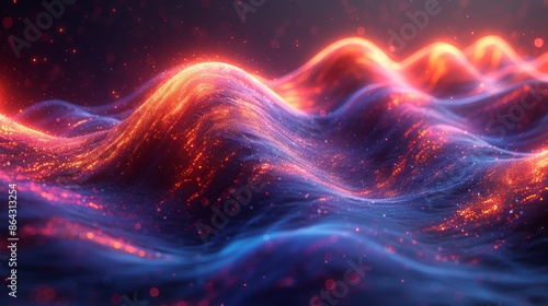 Colorful waves of light with bokeh effect, abstract digital art