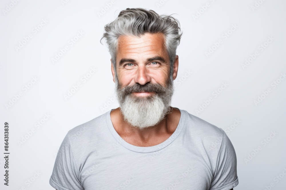 Smiling portrait of a mature beard man on white background Smiling portrait of a mature beard man on white background