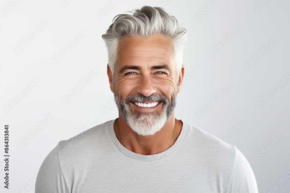 Smiling portrait of a mature beard man on white background Smiling portrait of a mature beard man on white background