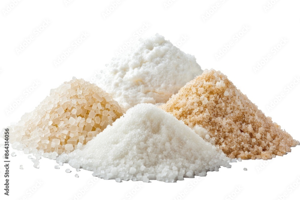 Flour Sugar. Piles of Salt, Sugar, and Flour Isolated on White Background Flour Sugar. Piles of Salt, Sugar, and Flour Isolated on White Background