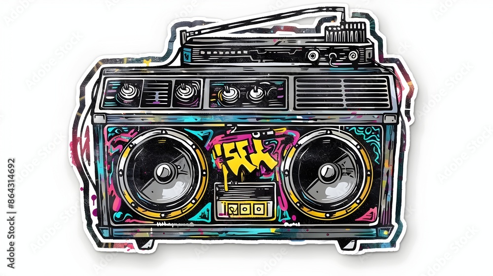 Retro Boombox with Graffiti Design for Sticker and Shirt Branding Retro Boombox with Graffiti Design for Sticker and Shirt Branding