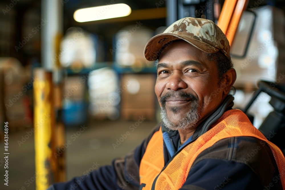 Portrait of a smiling middle aged Mexican forklift worker Portrait of a smiling middle aged Mexican forklift worker