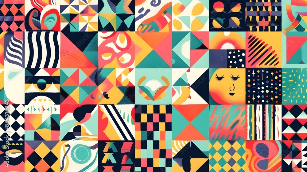 Vibrant Geometric Patterns for Shirt Design on White Background Vibrant Geometric Patterns for Shirt Design on White Background