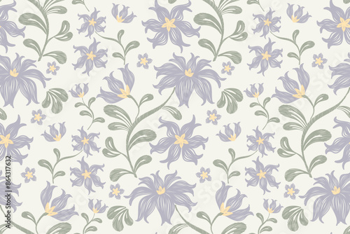 Wallpaper Mural Tapestry floral pattern vintage ethnic modern embroidery texture boho design vector illustration hand drawn flower motif branches leaves wallpaper seamless background border. Torontodigital.ca