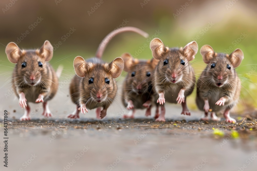 Curious Mice, Group of Baby Mice in Nature, Adorable Wildlife Curious Mice, Group of Baby Mice in Nature, Adorable Wildlife