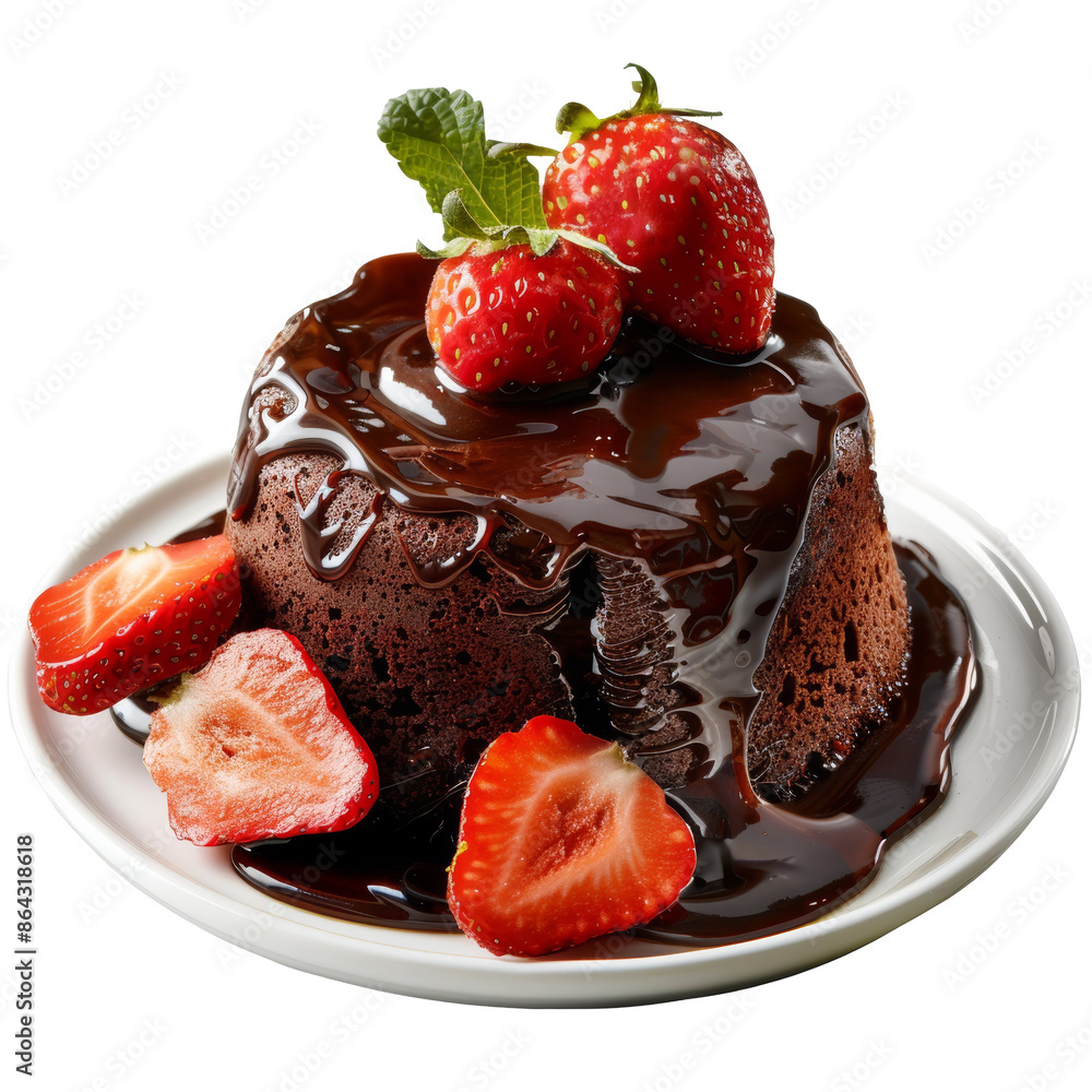 Melting Chocolate Lava Cake Isolated on Transparent or White Background, PNG Melting Chocolate Lava Cake Isolated on Transparent or White Background, PNG