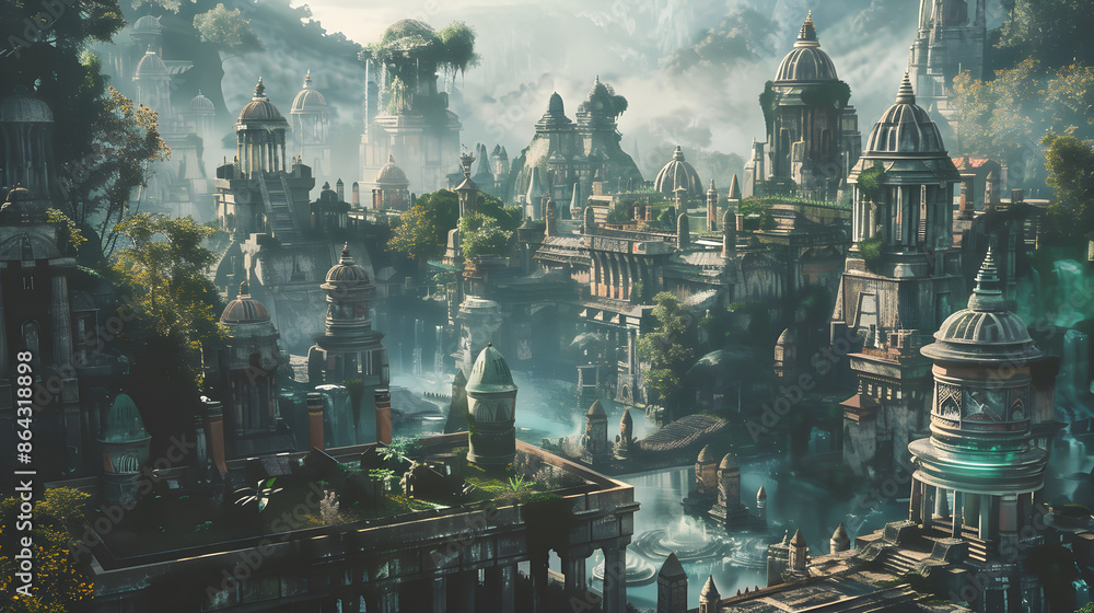Fototapeta premium Discovery of Atlantis and Hypnotic Ancient Monument
