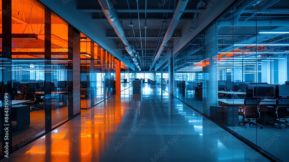 Fusion Modernist corporate workspace with elegant materials and modern lighting fixtures Fusion Modernist corporate workspace with elegant materials and modern lighting fixtures