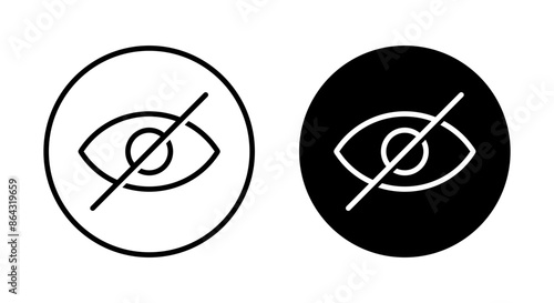 Sensitive content, crossed eye icon on black circle. Sexuality, violence, disability and vulgarity posts sign symbol