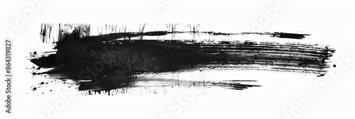 long horizontal stroke of black ink on white background, grunge texture, for design work