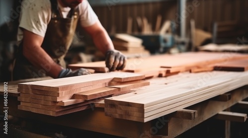 Carpenter Sorting Lumbers in Workshop