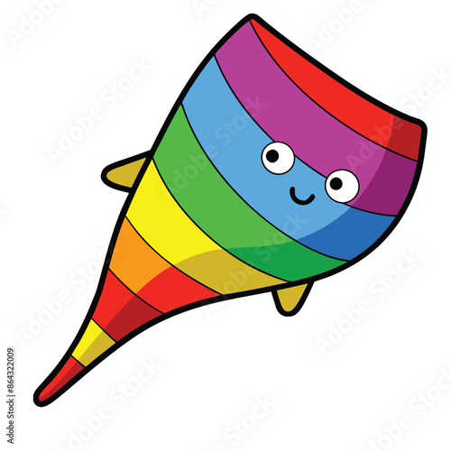 A rainbow-colored windsock twirling in the wind
