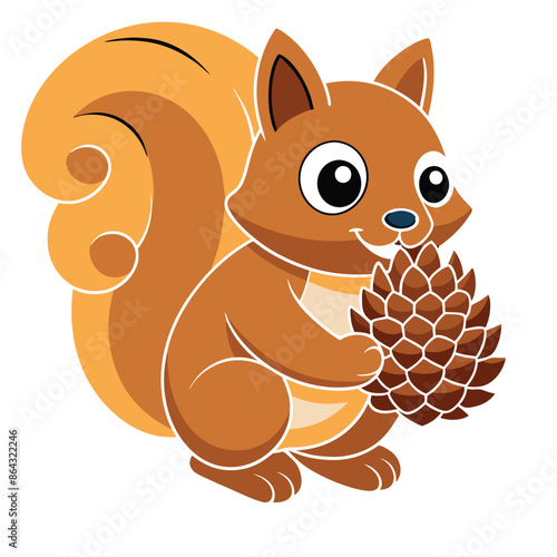 A squirrel nibbling on a pinecone.