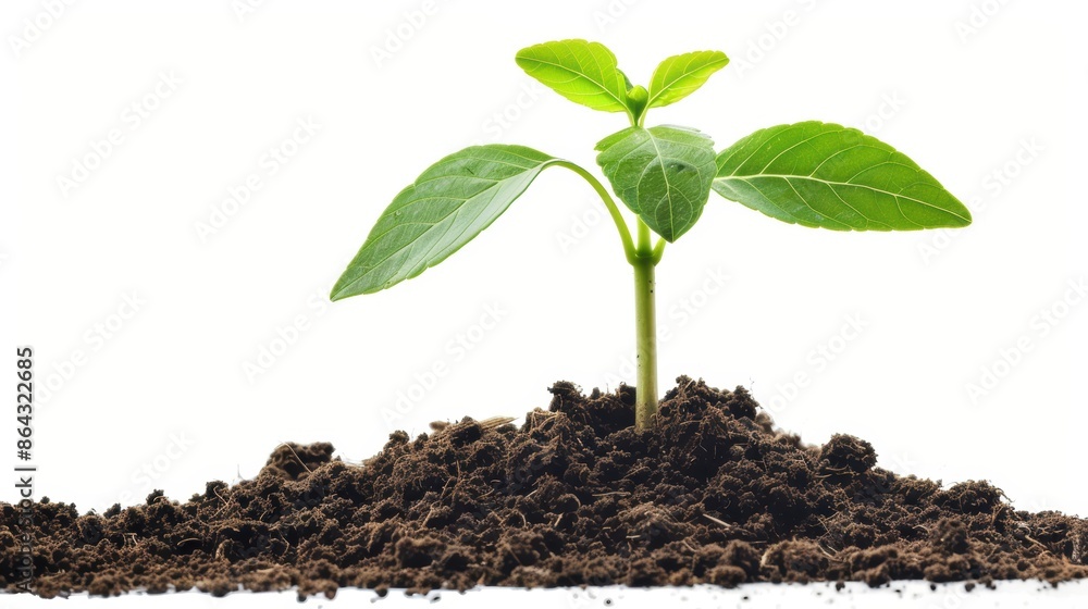 concept of growth, young plant, emerging from soil, isolated on white background concept of growth, young plant, emerging from soil, isolated on white background