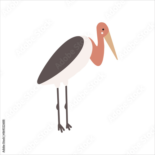 Funny childish and cute Ardea goliath character, hand drawn vector illustration.  African bird. Safari animal