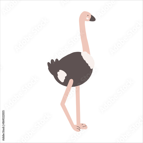 Funny childish and cute ostrich character, hand drawn vector illustration.  African bird. Safari animal photo