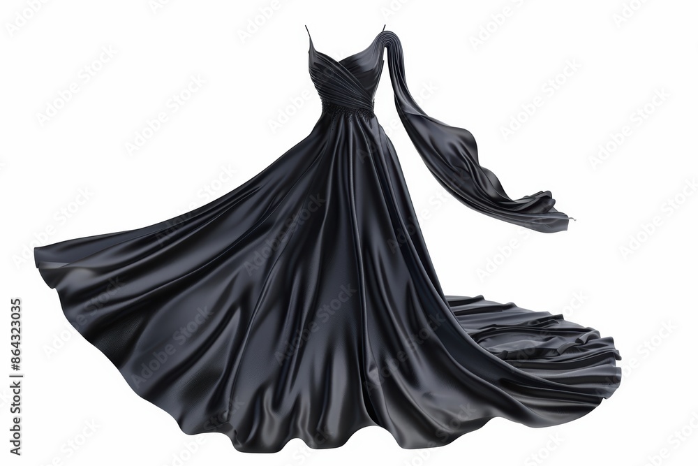 elegant evening gown, satin fabric, flowing silhouette, isolated on white background elegant evening gown, satin fabric, flowing silhouette, isolated on white background