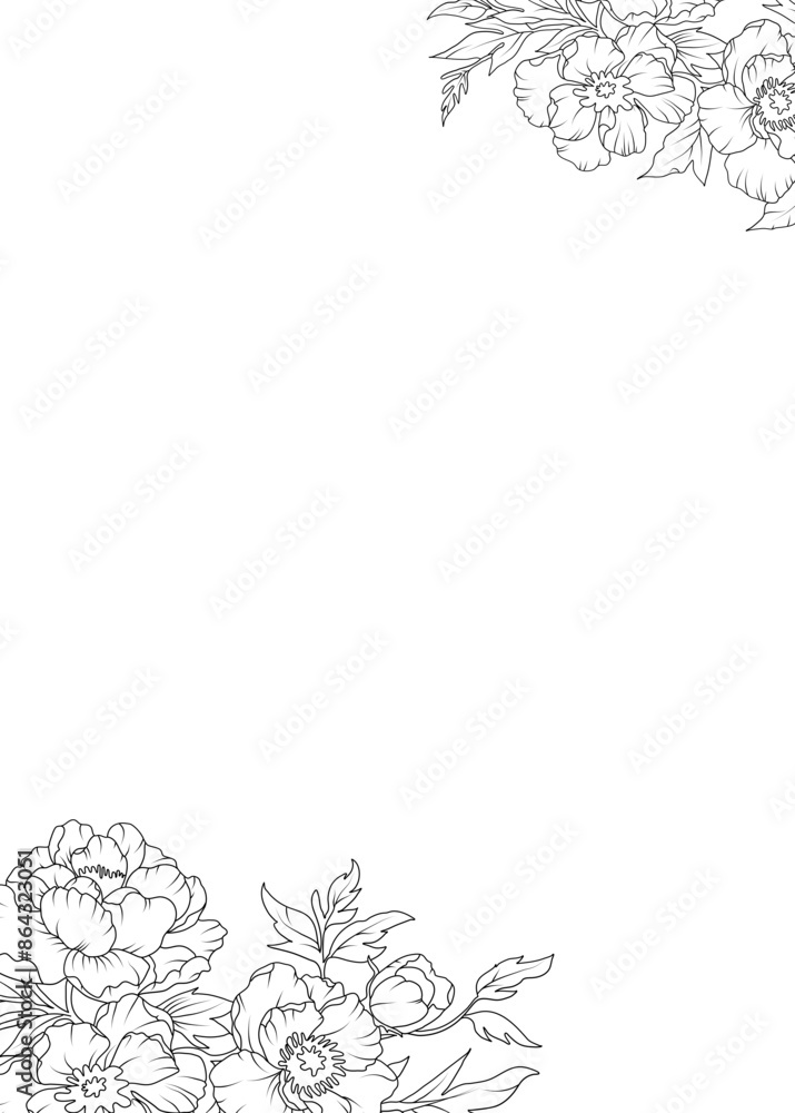 Peony flowers rectangle border frame Peony flowers rectangle border frame