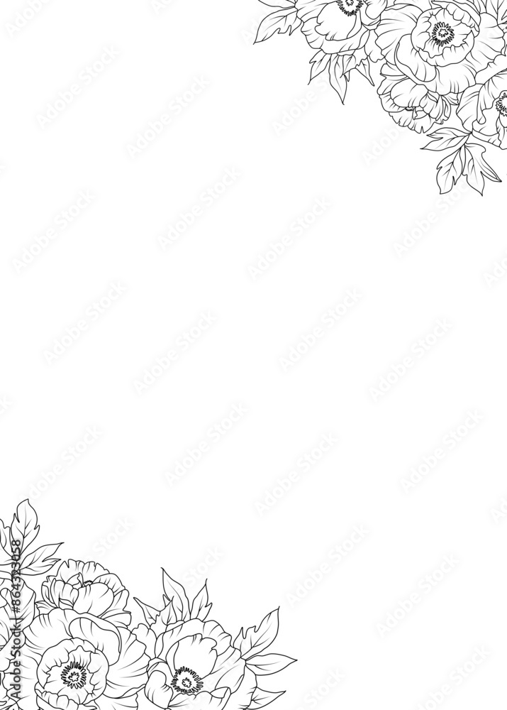 Obraz premium Peony flowers rectangle border frame