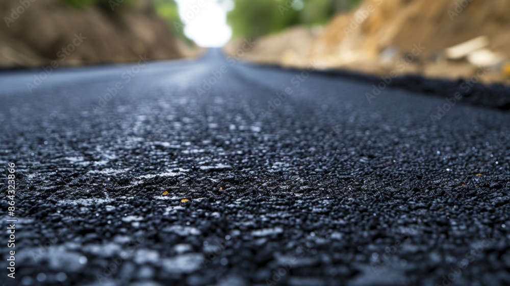 Section of road with fresh asphalt surface Section of road with fresh asphalt surface