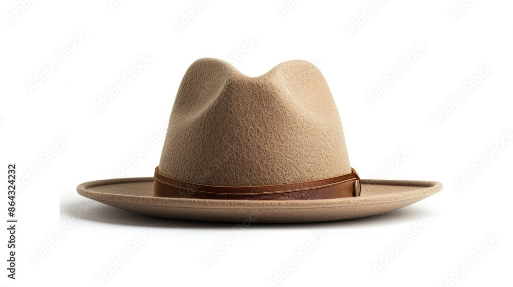 Felt Hat: Beige Wide Brimmed Hat Isolated, Fashion Accessory Object for Stylish Headwear Felt Hat: Beige Wide Brimmed Hat Isolated, Fashion Accessory Object for Stylish Headwear