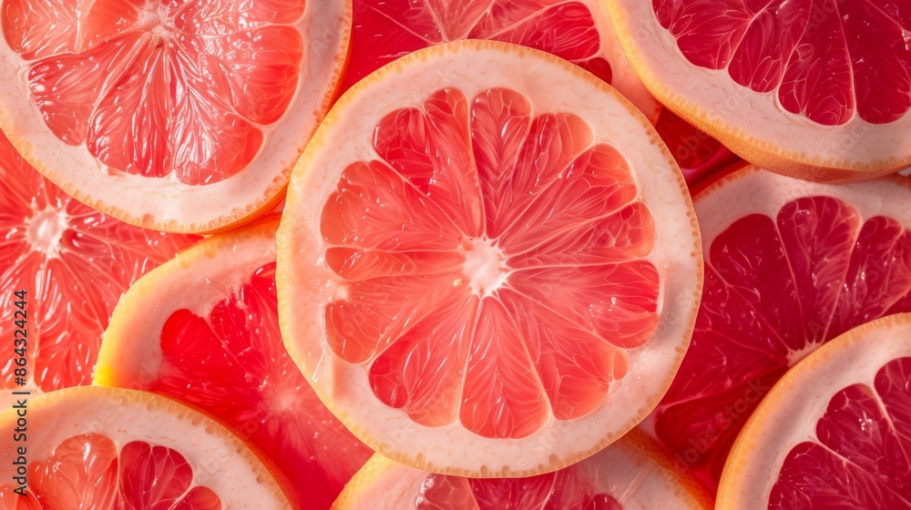 Peeled grapefruit slices, highlighting the juicy, vibrant pink segments and texture Peeled grapefruit slices, highlighting the juicy, vibrant pink segments and texture