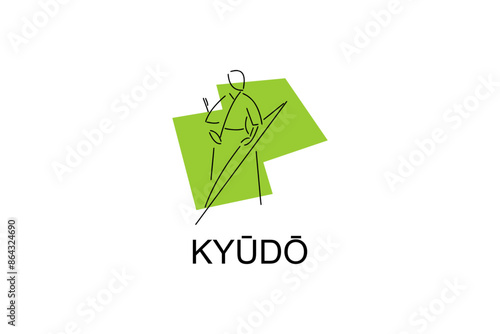 Japanese archery kyudo sport vector line icon. sportman, fighting stance. sport pictogram illustration. photo