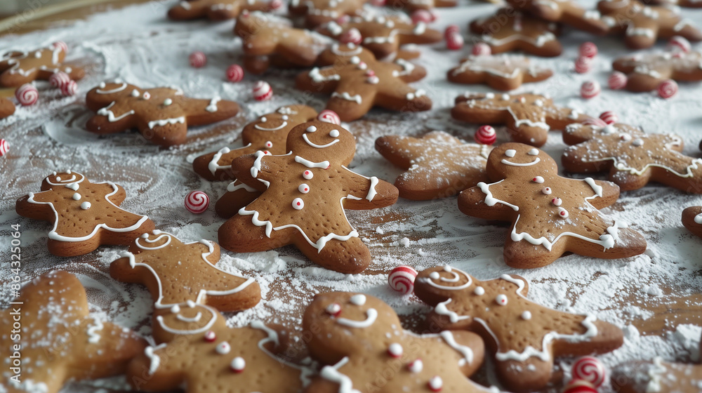 Festive Gingerbread Cookies With Red Berries and Holiday Decor Festive Gingerbread Cookies With Red Berries and Holiday Decor
