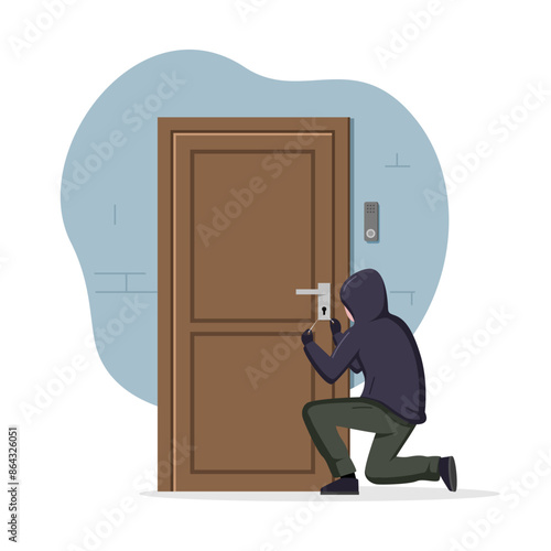 A burglar breaks down the door