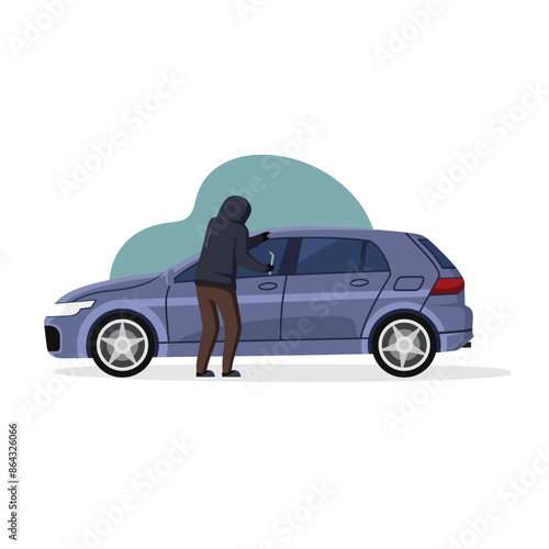 A thief breaks into a car