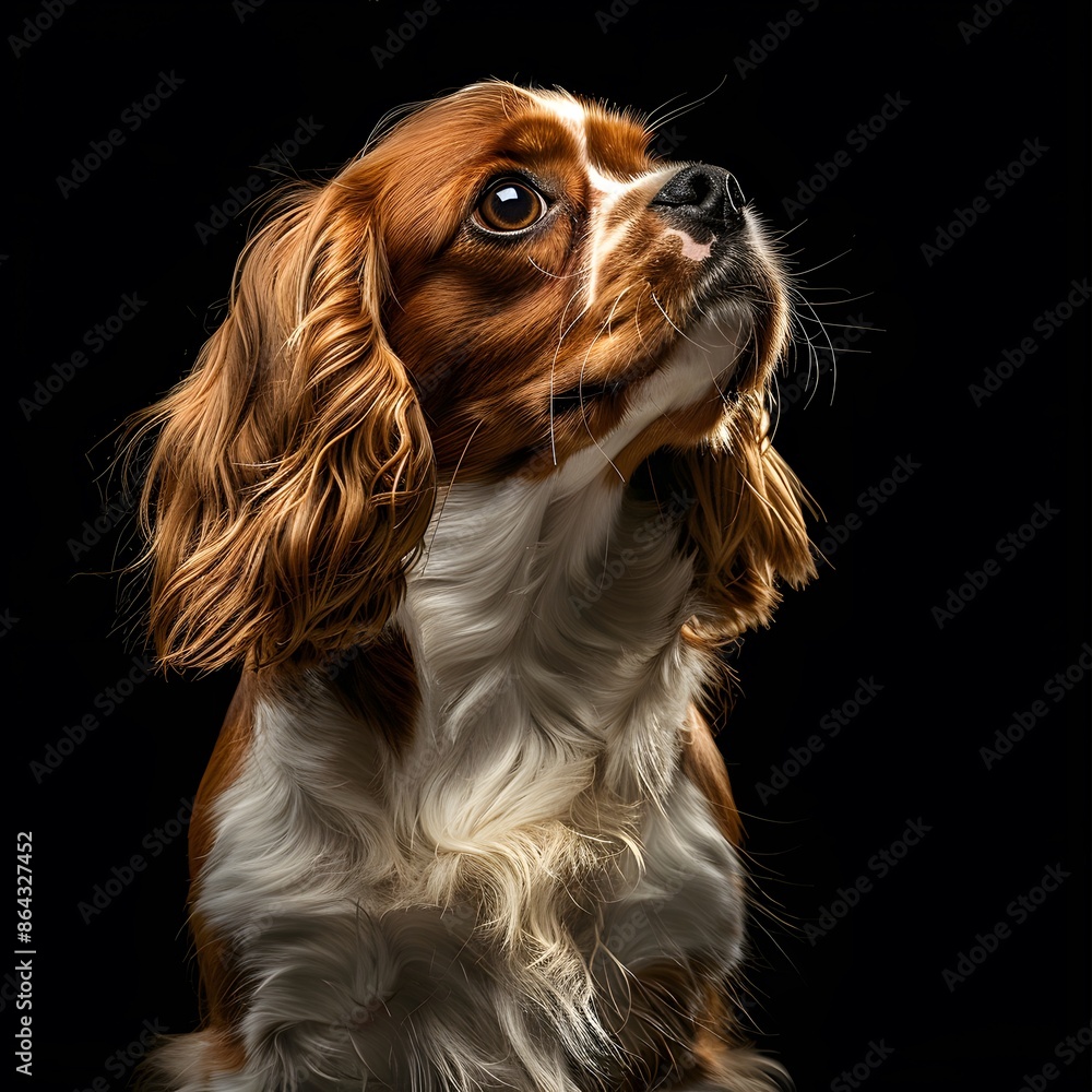 Naklejka premium Majestic Cavalier King Charles Spaniel Dog in Professional Studio Lighting Portrait