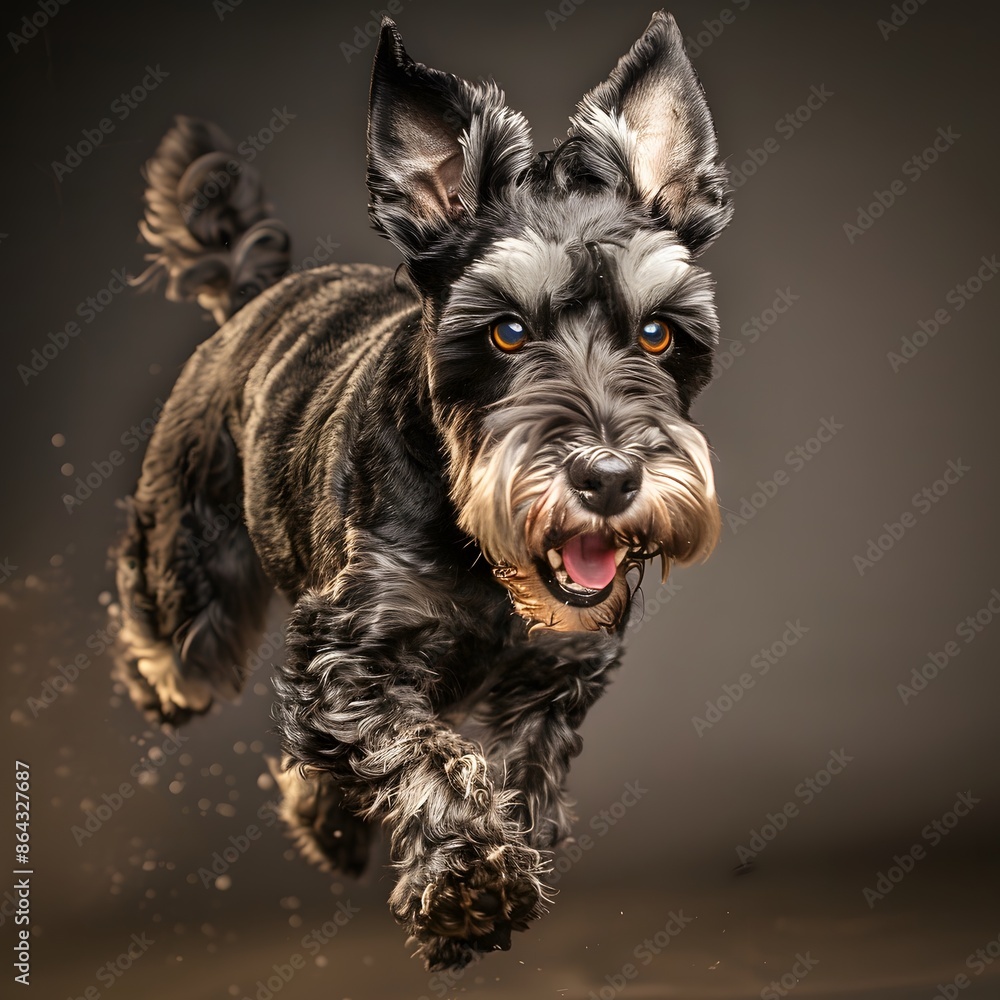 Energetic Miniature Schnauzer Dog in Action with Professional Studio Lighting Energetic Miniature Schnauzer Dog in Action with Professional Studio Lighting