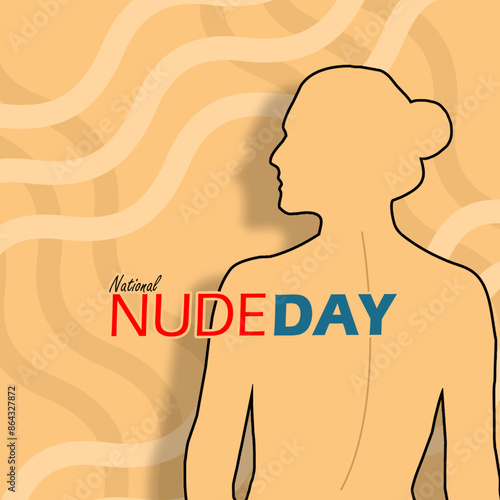 National Nude Day event banner. The back of a naked female on light brown background to celebrate on July 14th
