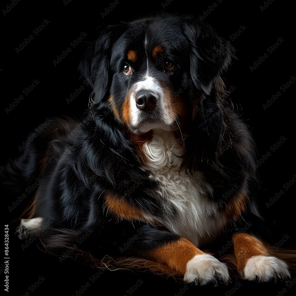 Majestic Bernese Mountain Dog in Studio Lighting Pose | Professional DSLR Pet Photography Majestic Bernese Mountain Dog in Studio Lighting Pose | Professional DSLR Pet Photography