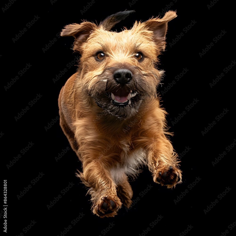 Energetic Border Terrier Dog Running in Studio Lighting Energetic Border Terrier Dog Running in Studio Lighting