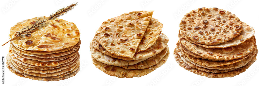 Stack of Whole Grain Wheat Flatbreads Isolated on Transparent or White Background, PNG Stack of Whole Grain Wheat Flatbreads Isolated on Transparent or White Background, PNG