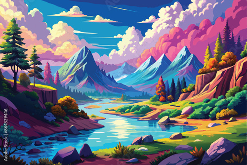  nature landscape river background suitable vector illustration. AI GENERATED