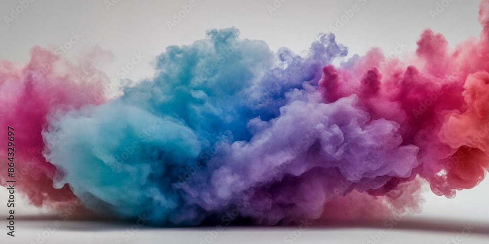 Fototapeta premium Schwebende Farbwolken: Eine harmonische Explosion aus Blau, Lila und Pink, die in sanften Übergängen eine ästhetische Rauchlandschaft erschaffen