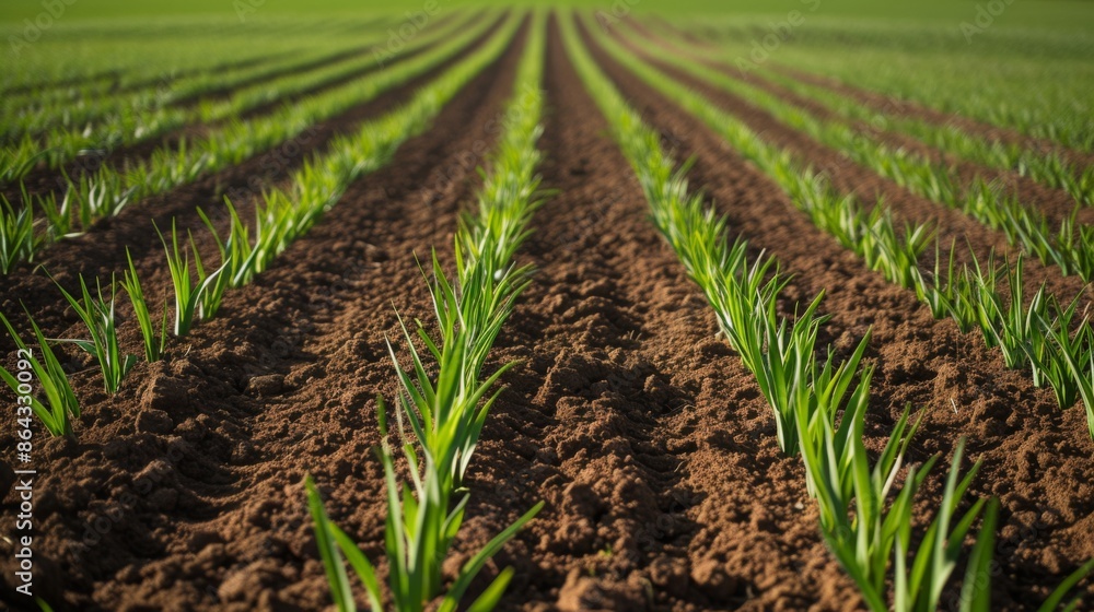 Newly planted rows of wheat in a field Newly planted rows of wheat in a field