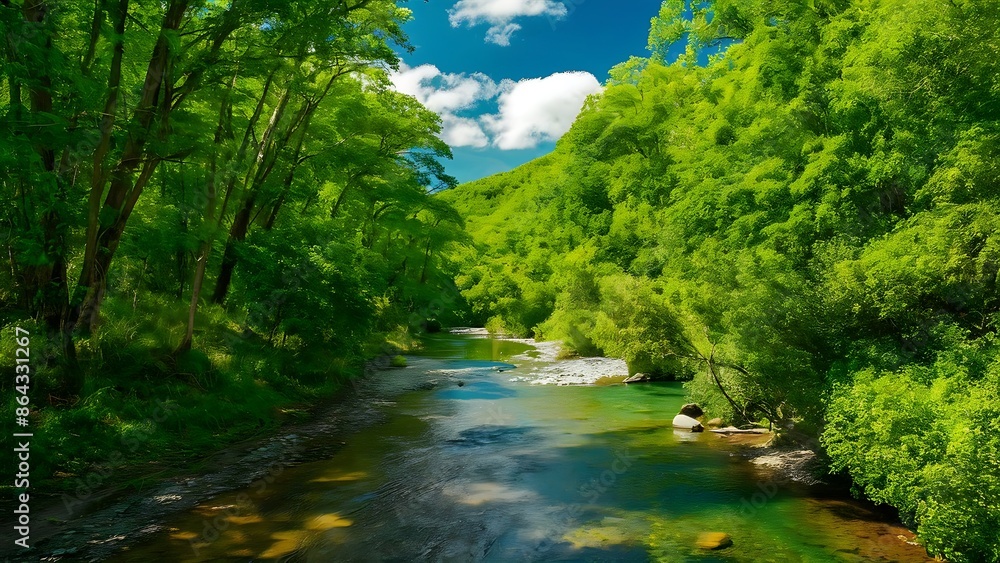 Green Woodland Alongside a River Green Woodland Alongside a River