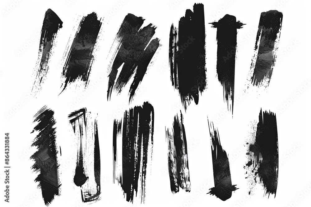set of grunge black ink strokes on white background for design use set of grunge black ink strokes on white background for design use