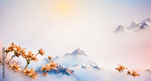 Wallpaper Mural Golden Flowers and Snowy Mountain Peaks Torontodigital.ca