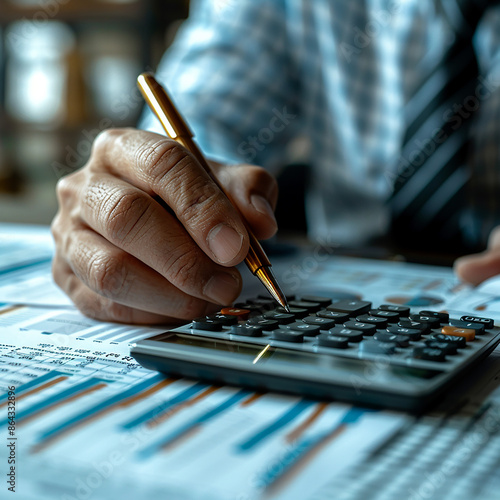 Wallpaper Mural accountant working on desk using calculator, generative ai Torontodigital.ca