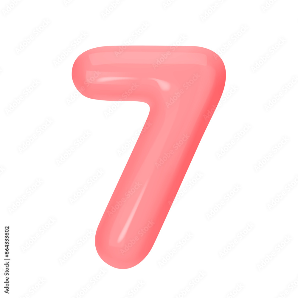 Numeral 7 - Pink Plastic Balloon Number seven Isolated on White Background. 3D Style Vector Illustration Numeral 7 - Pink Plastic Balloon Number seven Isolated on White Background. 3D Style Vector Illustration
