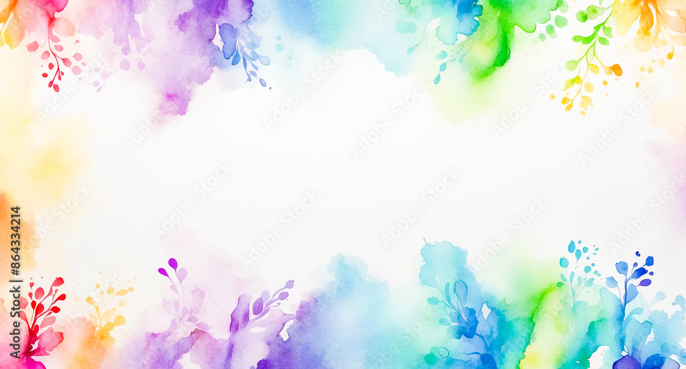 Abstract Watercolor Background with Floral Elements