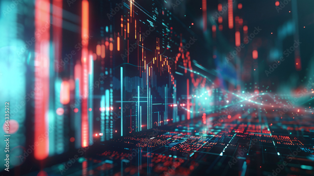 Fototapeta premium Abstract digital background with financial data and stock market graph. Concept of technology, finance, and data analysis.